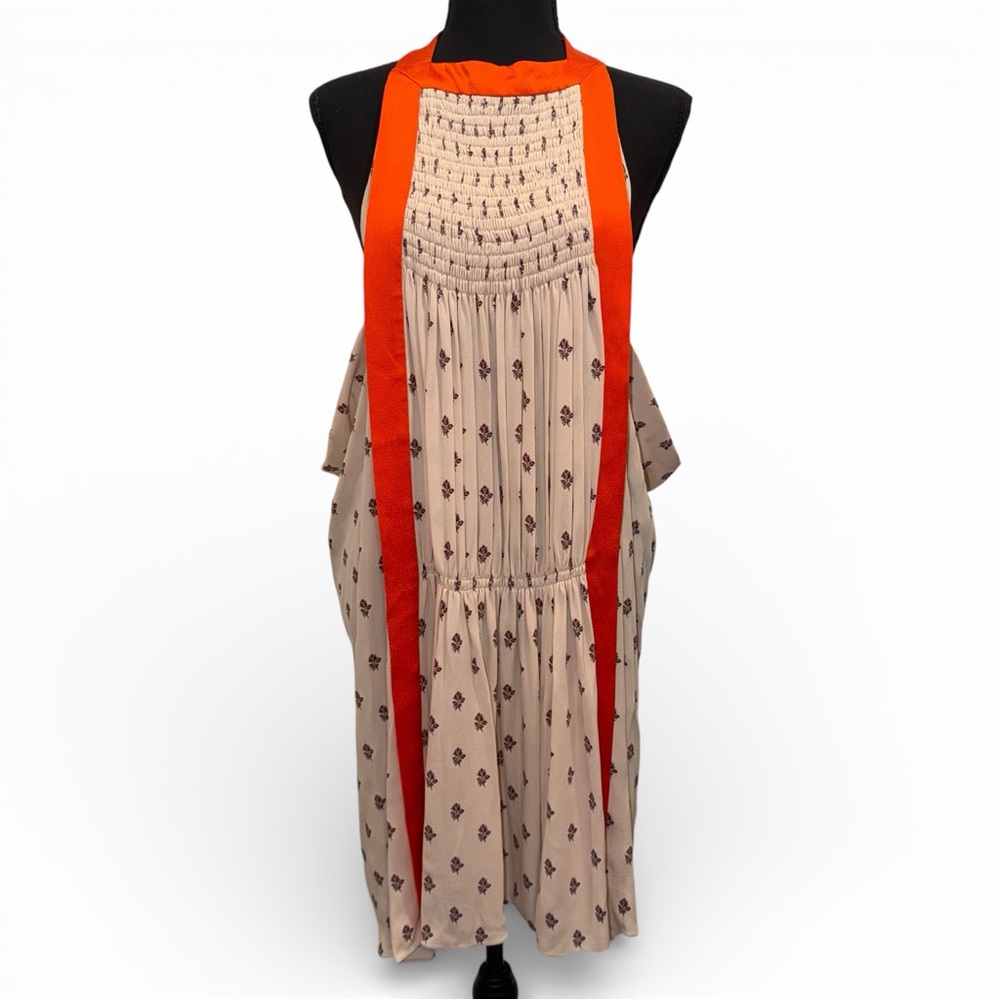 Valentino White Orange Mini Dress Halter Scarf Print 4 Resort Cocktail Boho 🟡 - Picture 4 of 14